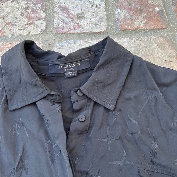 AllSaints Tilly Valentine Woven Midi Dress Size XS Black Asymmetrical Button Up - Picture 3 of 4